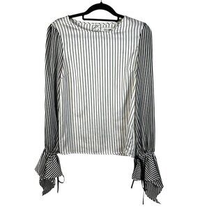 Do+Be Striped Long Sleeve Top Black White Womens Size Medium Flare‎ Tie Sleeve